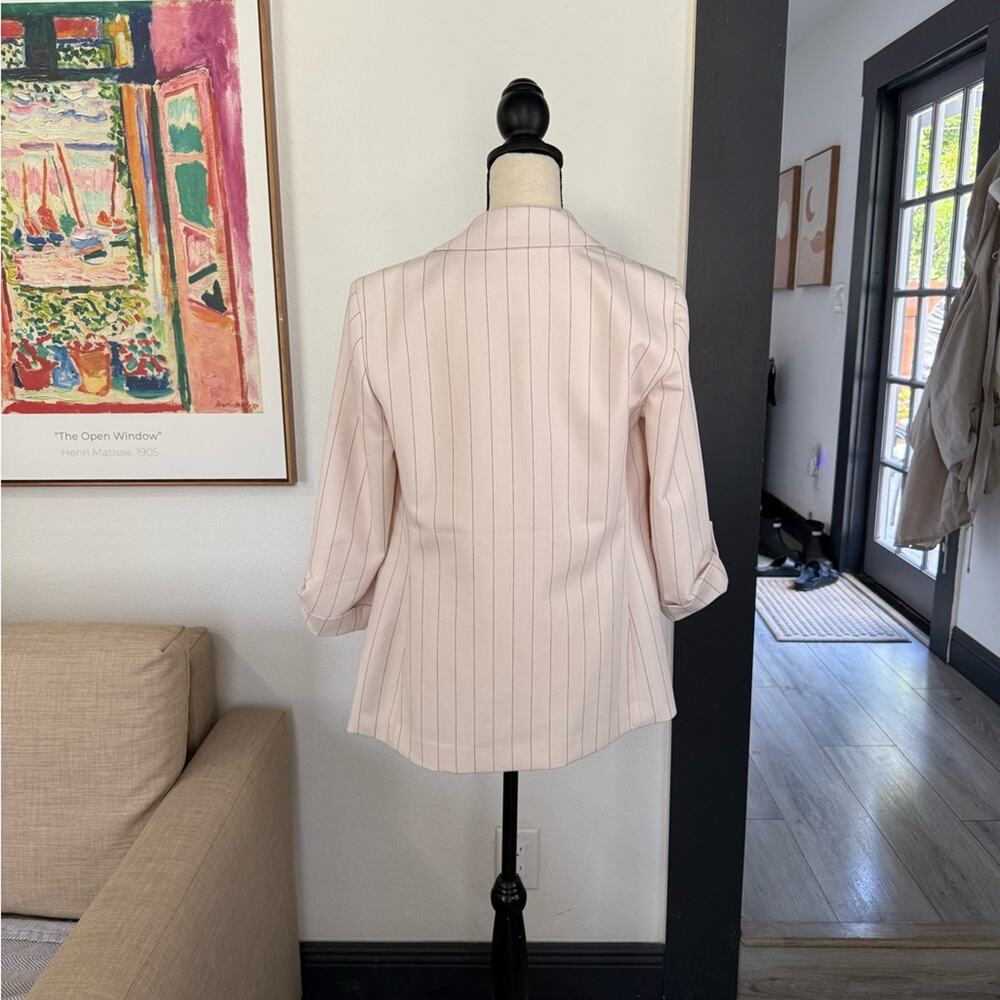 Anthropologie Maeve Striped Roll-Sleeve Blazer Black White Size 8 - Picture 10 of 11